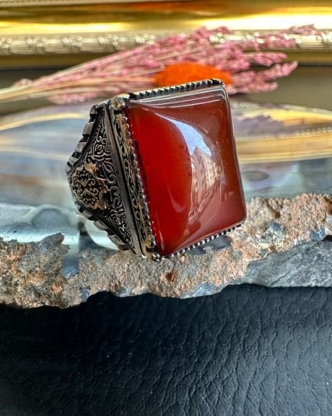 Özel Akik Taşı Tasarım Gümüş Yüzük