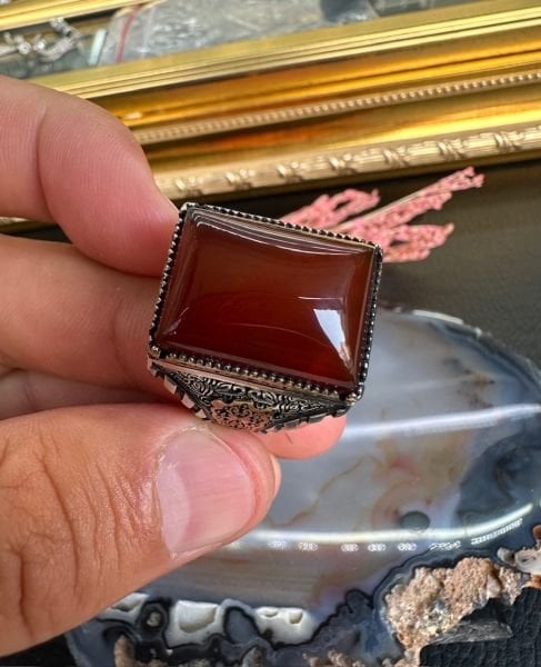 Özel Akik Taşı Tasarım Gümüş Yüzük