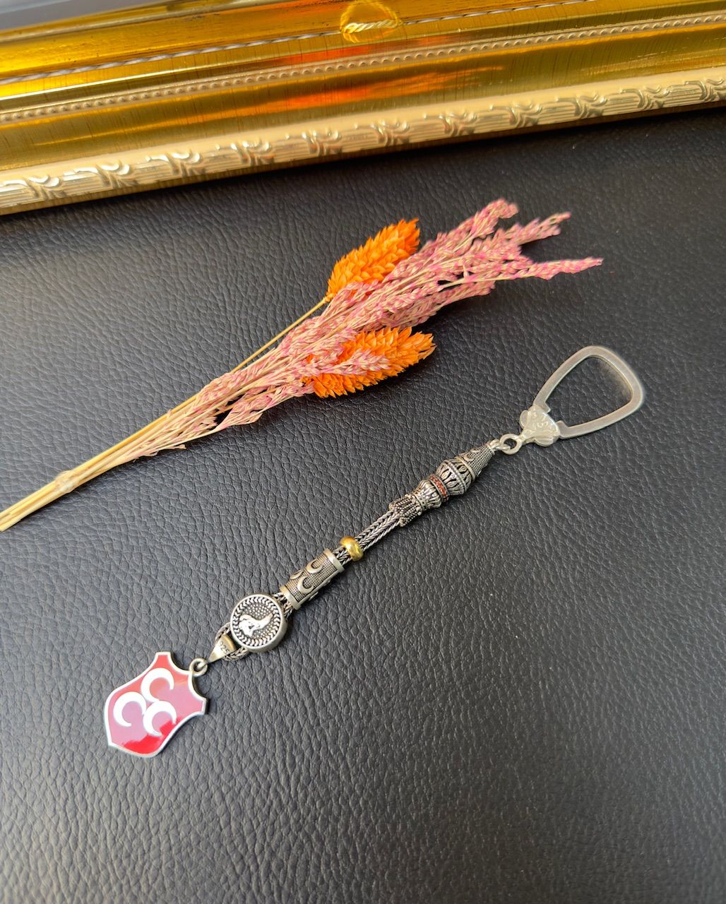 Üç Hilalli Bozkurt Tasarım Gümüş Anahtarlık