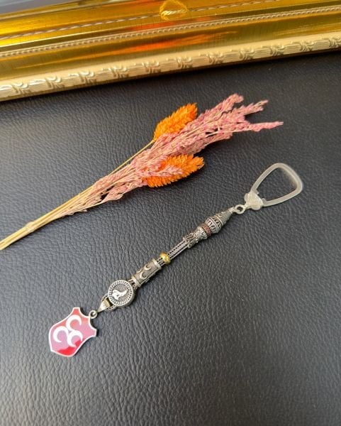 Üç Hilalli Bozkurt Tasarım Gümüş Anahtarlık