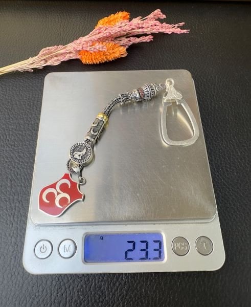 Üç Hilalli Bozkurt Tasarım Gümüş Anahtarlık