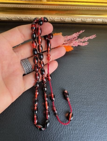 Badem Model Ateş Kehribar Tesbih