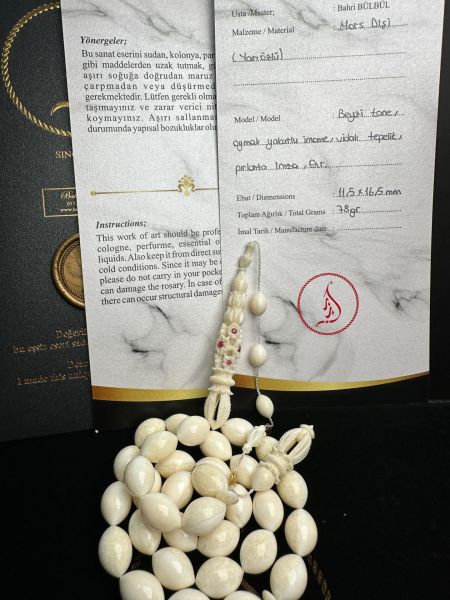 Beyzi Model İmamesi Oyma Yakut İşleme Pırlanta İmzalı Mors Dişi Yarı Öz Tesbih  (ÖZEL SERİ)