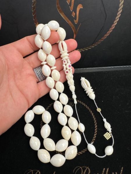 Beyzi Model İmamesi Oyma Yakut İşleme Pırlanta İmzalı Mors Dişi Yarı Öz Tesbih  (ÖZEL SERİ)