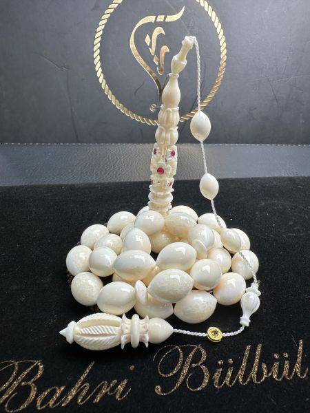 Beyzi Model İmamesi Oyma Yakut İşleme Pırlanta İmzalı Mors Dişi Yarı Öz Tesbih  (ÖZEL SERİ)