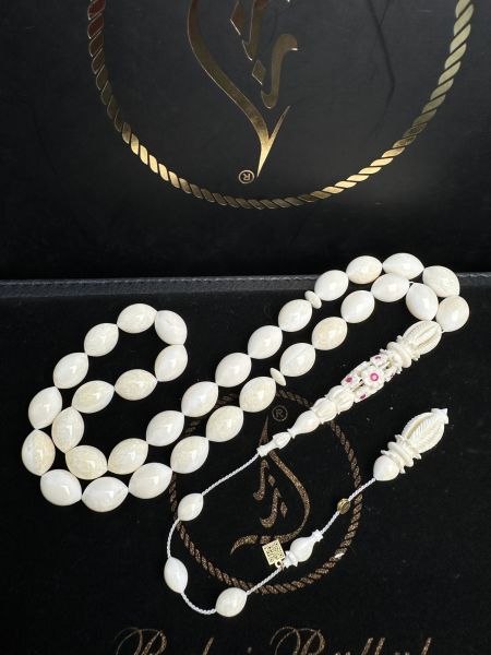 Beyzi Model İmamesi Oyma Yakut İşleme Pırlanta İmzalı Mors Dişi Yarı Öz Tesbih  (ÖZEL SERİ)