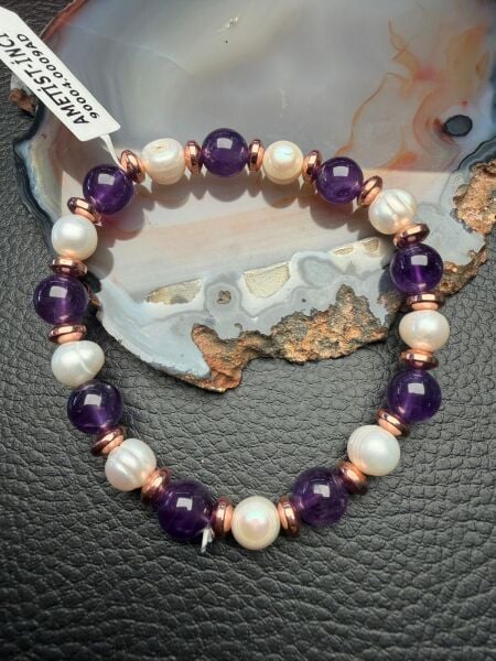 Orijinal Doğal Taş İnci ve Ametist Dizayn Bileklik