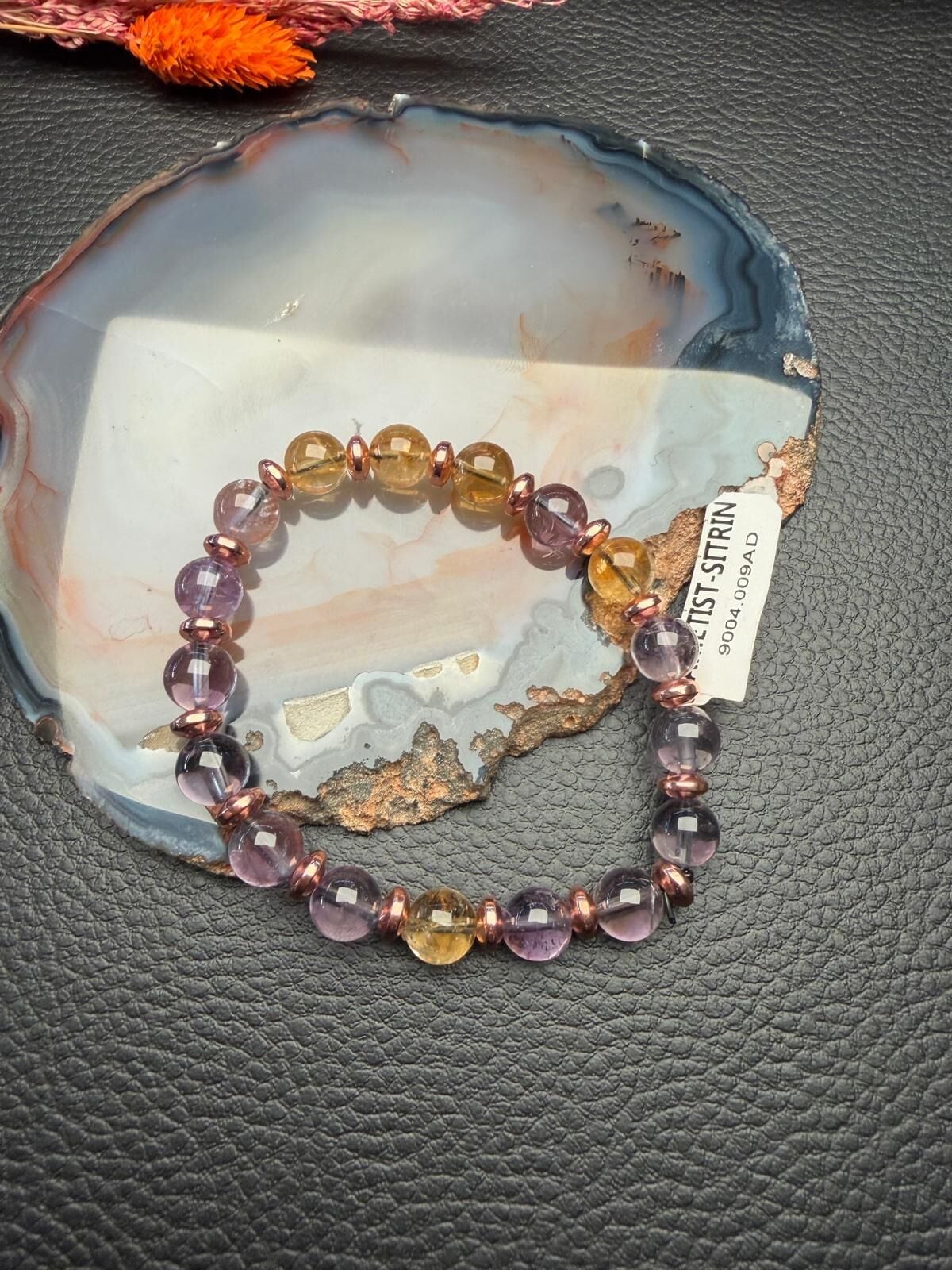 Orijinal Doğal Taş Sitrin ve Ametist Dizayn Bileklik