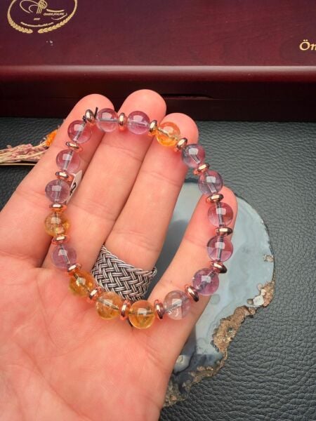 Orijinal Doğal Taş Sitrin ve Ametist Dizayn Bileklik