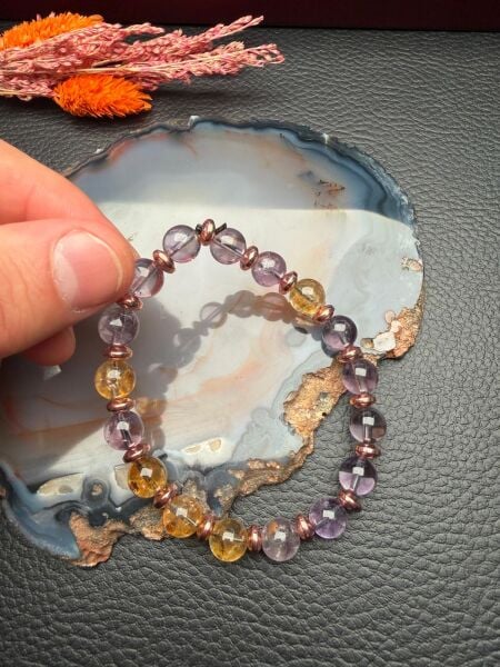 Orijinal Doğal Taş Sitrin ve Ametist Dizayn Bileklik