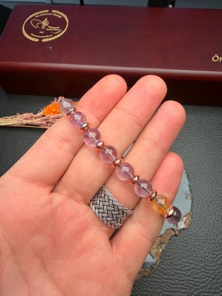Orijinal Doğal Taş Sitrin ve Ametist Dizayn Bileklik