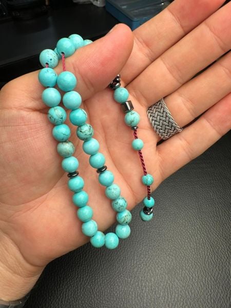 Küre Model Hematit Dizayn Firuze Doğal Taş Tesbih