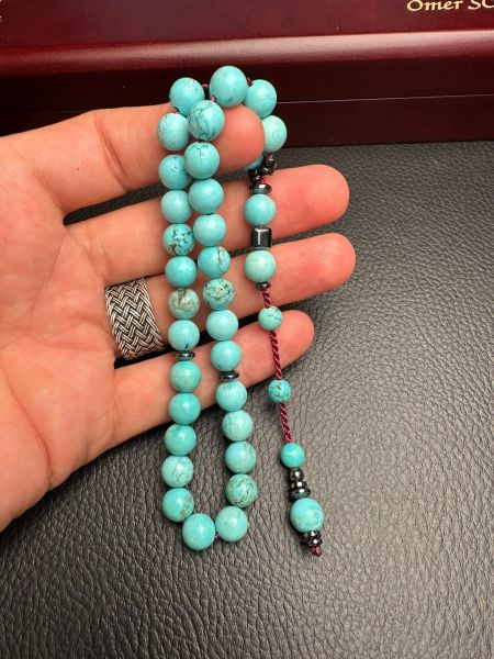 Küre Model Turkuaz Doğal Taş Tesbih