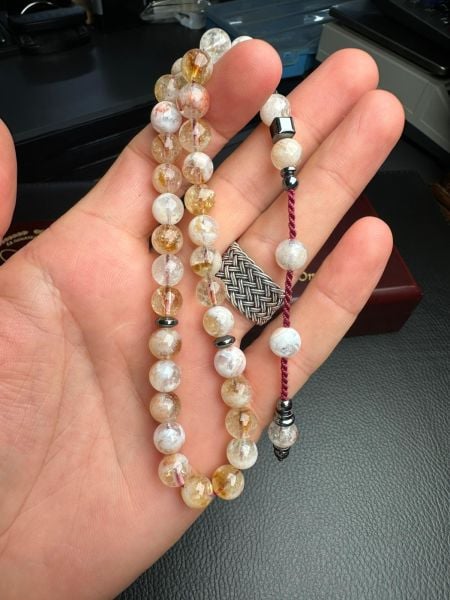 Küre Model Hematit Dizayn Sitrin Doğal Taş Tesbih