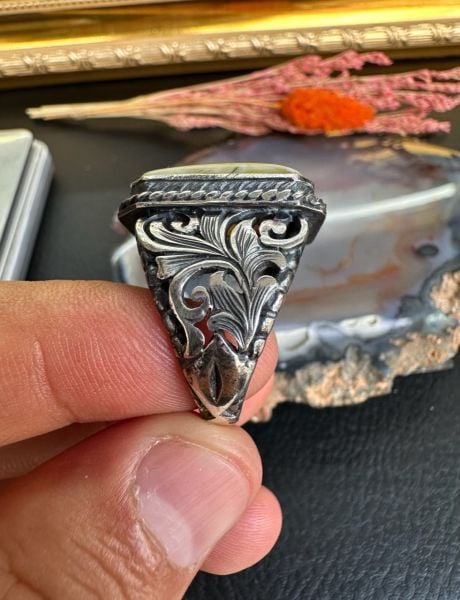 Özel Tasarım Osman Özpala El Yapımı Damla Kehribar Gümüş Yüzük