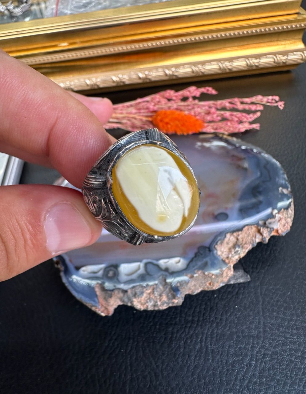 Özel Tasarım Osman Özpala El Yapımı Damla Kehribar Gümüş Yüzük