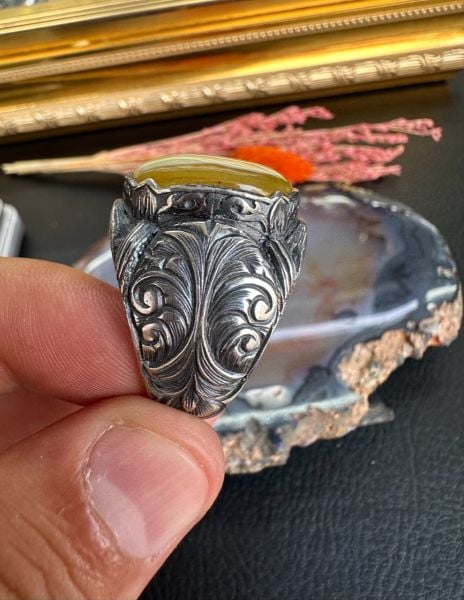 Özel Tasarım Osman Özpala El Yapımı Damla Kehribar Gümüş Yüzük