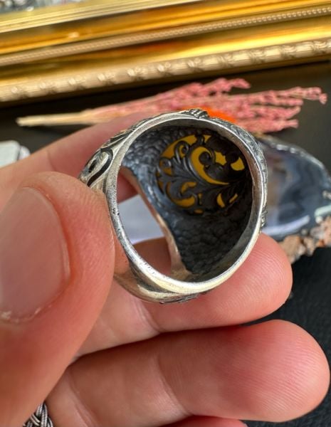 Özel Tasarım Osman Özpala El Yapımı Damla Kehribar Gümüş Yüzük