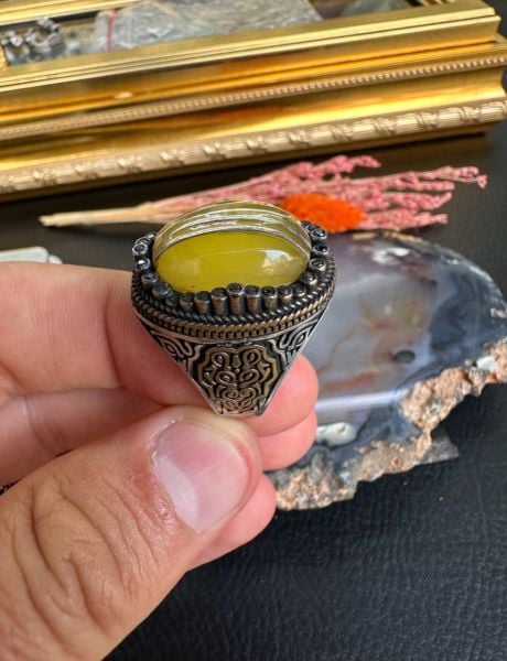 Özel Tasarım Damla Kehribar Gümüş Yüzük