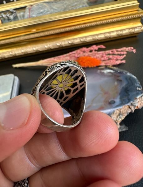 Özel Tasarım Damla Kehribar Gümüş Yüzük