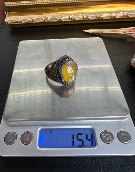 Özel Tasarım Osman Özpala El Yapımı Damla Kehribar Gümüş Yüzük