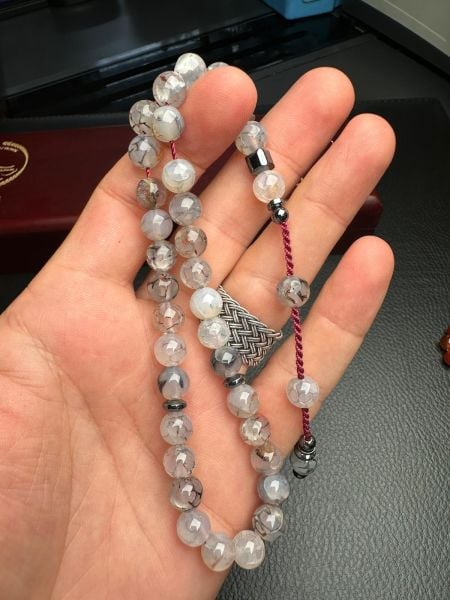 Küre Model Damarlı Akik Doğal Taş Tesbih