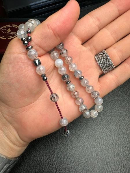 Küre Model Damarlı Akik Doğal Taş Tesbih