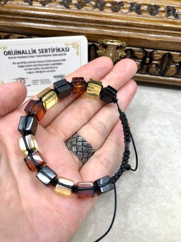 Küp Model Yetişkin Damla Kehribar Bileklik