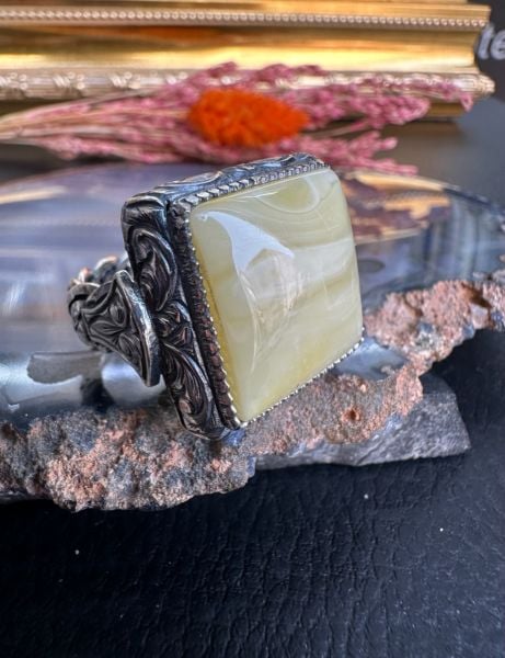 Özel Tasarım Osman Özpala El Yapımı Damla Kehribar Gümüş Yüzük