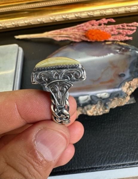 Özel Tasarım Osman Özpala El Yapımı Damla Kehribar Gümüş Yüzük