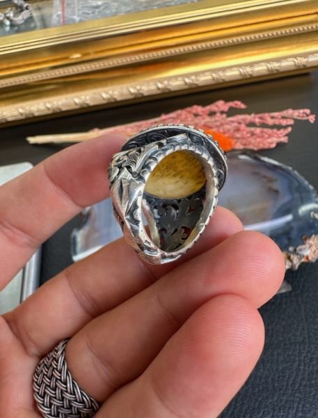 Özel Tasarım Osman Özpala El Yapımı Damla Kehribar Gümüş Yüzük