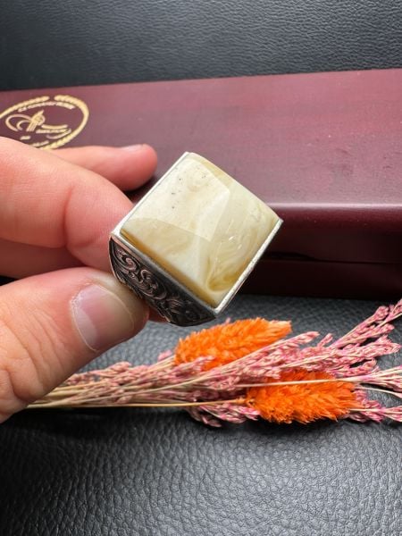 Özel Tasarım Osman Özpala El Yapımı Damla Kehribar Gümüş Yüzük