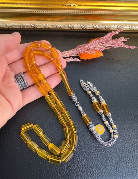 Fesata Kesim Şeffaf Damla Kehribar Tesbih