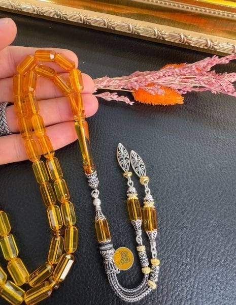 Fesata Kesim Şeffaf Damla Kehribar Tesbih