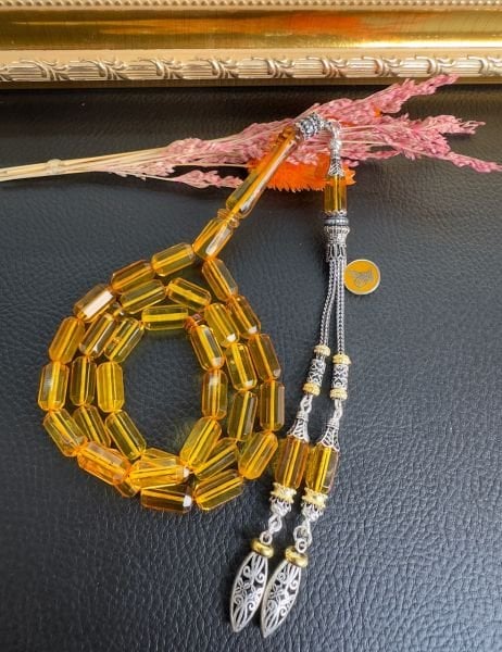 Fesata Kesim Şeffaf Damla Kehribar Tesbih