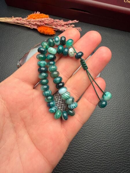 Küre Model Bileklik Model Küçük Boy Yeşil Akik Doğaltaş Tesbih