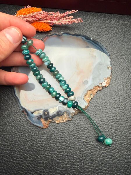 Küre Model Bileklik Model Küçük Boy Yeşil Akik Doğaltaş Tesbih