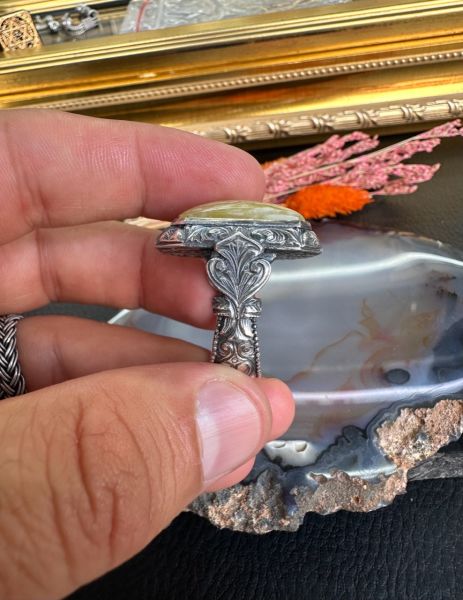 Özel Tasarım Osman Özpala El Yapımı Damla Kehribar Gümüş Yüzük