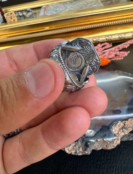 Özel Tasarım Osman Özpala El Yapımı Damla Kehribar Gümüş Yüzük