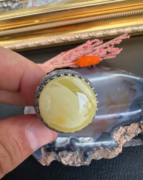 Özel Tasarım Osman Özpala El Yapımı Damla Kehribar Gümüş Yüzük