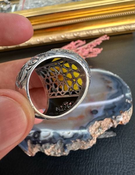 Özel Tasarım Osman Özpala El Yapımı Damla Kehribar Gümüş Yüzük