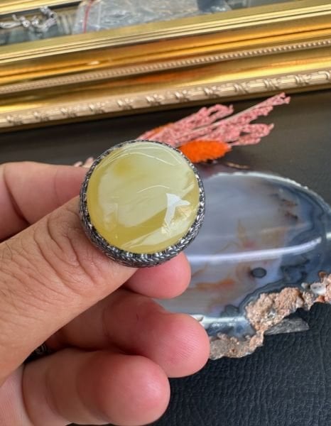 Özel Tasarım Osman Özpala El Yapımı Damla Kehribar Gümüş Yüzük