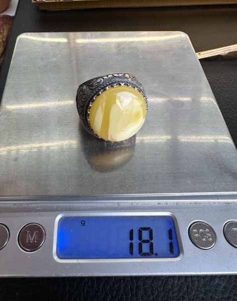 Özel Tasarım Osman Özpala El Yapımı Damla Kehribar Gümüş Yüzük