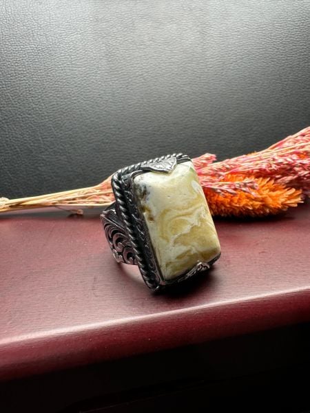 Özel Tasarım Osman Özpala El Yapımı Damla Kehribar Gümüş Yüzük