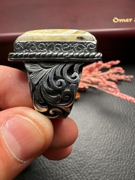 Özel Tasarım Osman Özpala El Yapımı Damla Kehribar Gümüş Yüzük