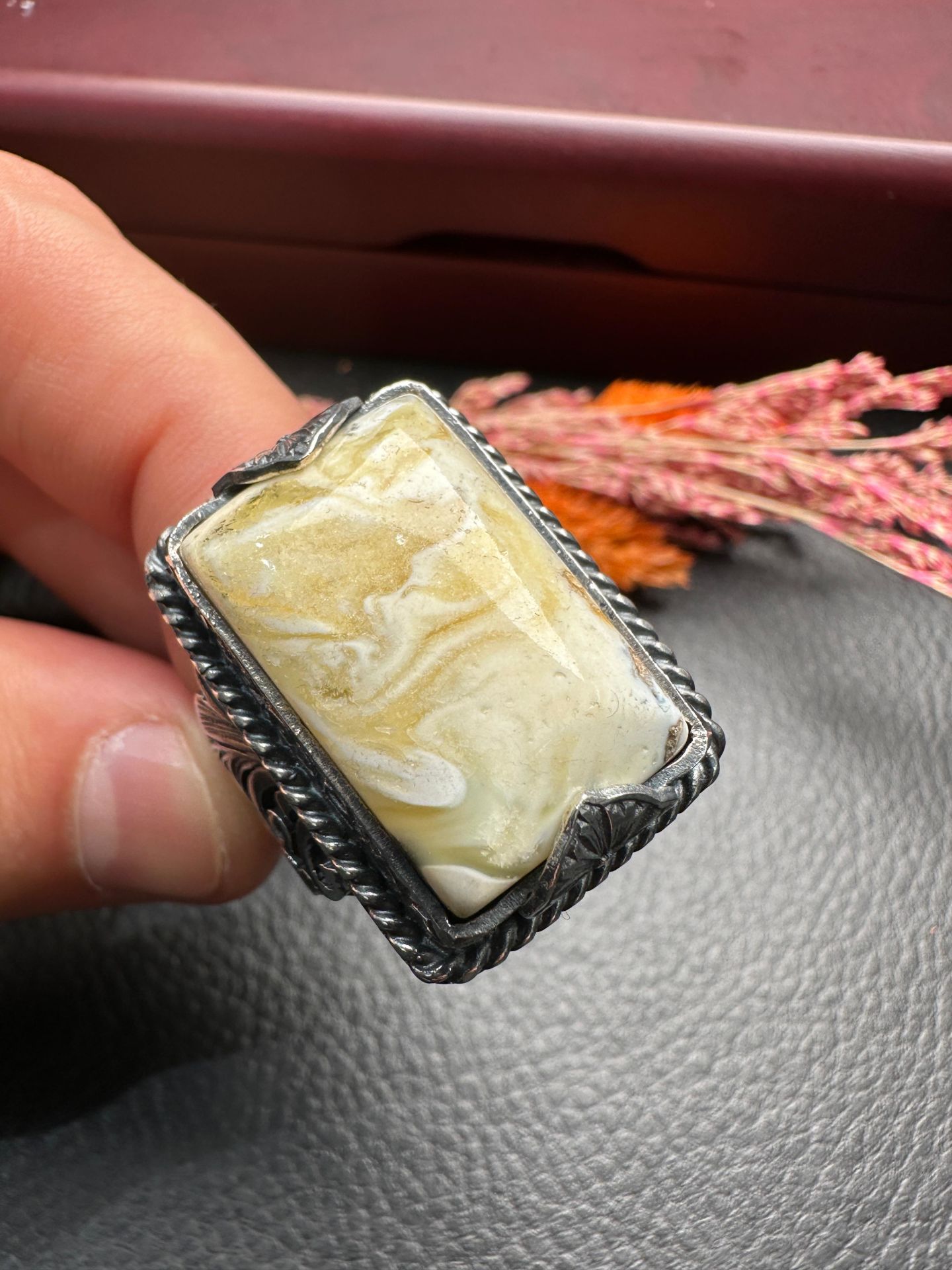 Özel Tasarım Osman Özpala El Yapımı Damla Kehribar Gümüş Yüzük