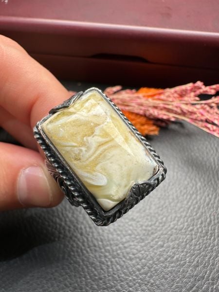 Özel Tasarım Osman Özpala El Yapımı Damla Kehribar Gümüş Yüzük