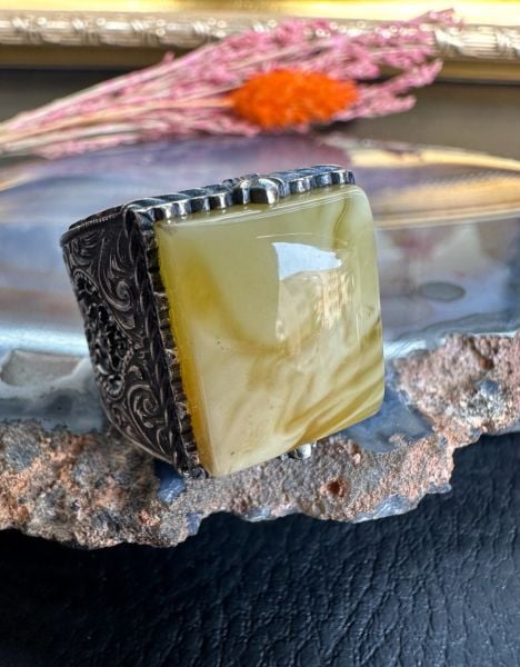 Özel Tasarım Osman Özpala El Yapımı Damla Kehribar Gümüş Yüzük