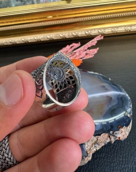 Özel Tasarım Osman Özpala El Yapımı Damla Kehribar Gümüş Yüzük