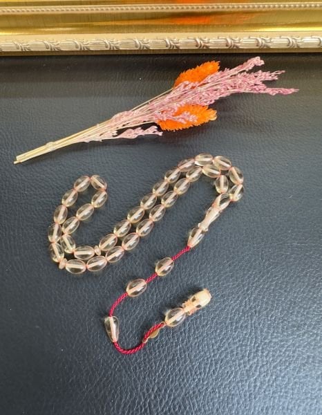 Badem Model Şeffaf Ateş Kehribar Tesbih